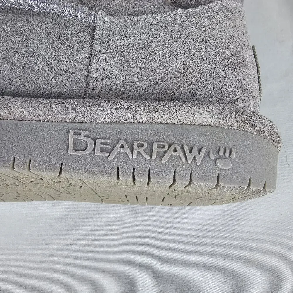 Bearpaw Betsey Girls Youth Size 11 Grey Suede Faux Fur Trim Winter Ankle Boots